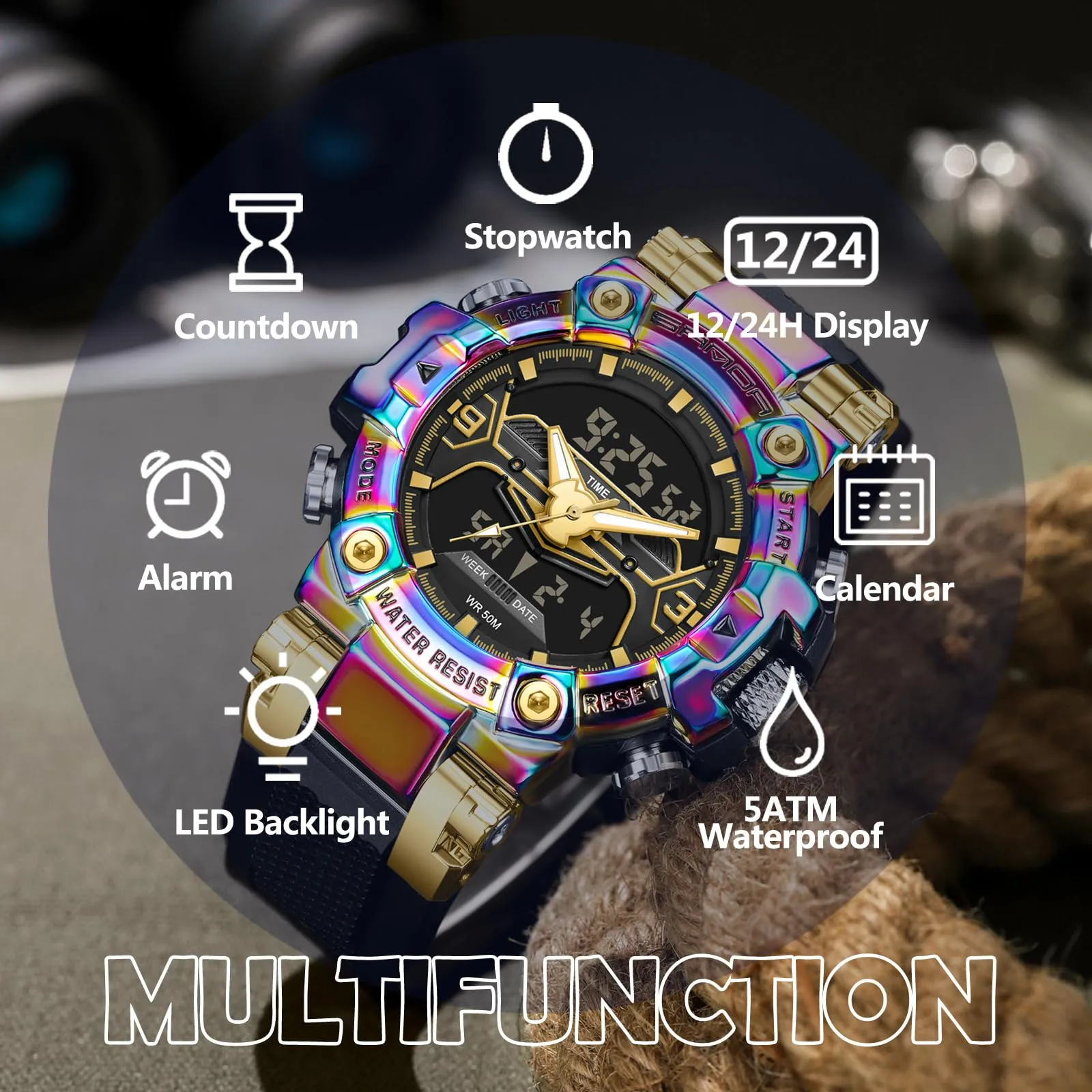Findtime Digital Watches for Men Tactical Sports 5ATM Waterproof Watch Digital Large Face LED Backlight Wristwatch-3186
