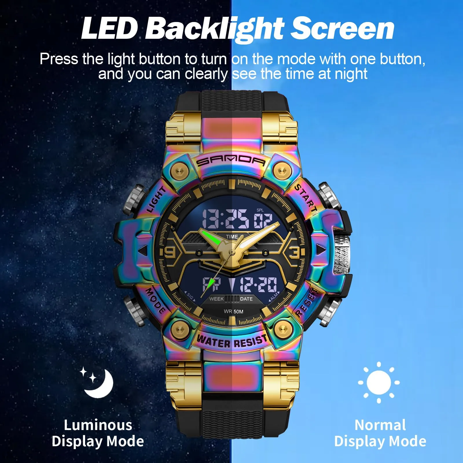 Findtime Digital Watches for Men Tactical Sports 5ATM Waterproof Watch Digital Large Face LED Backlight Wristwatch-3186