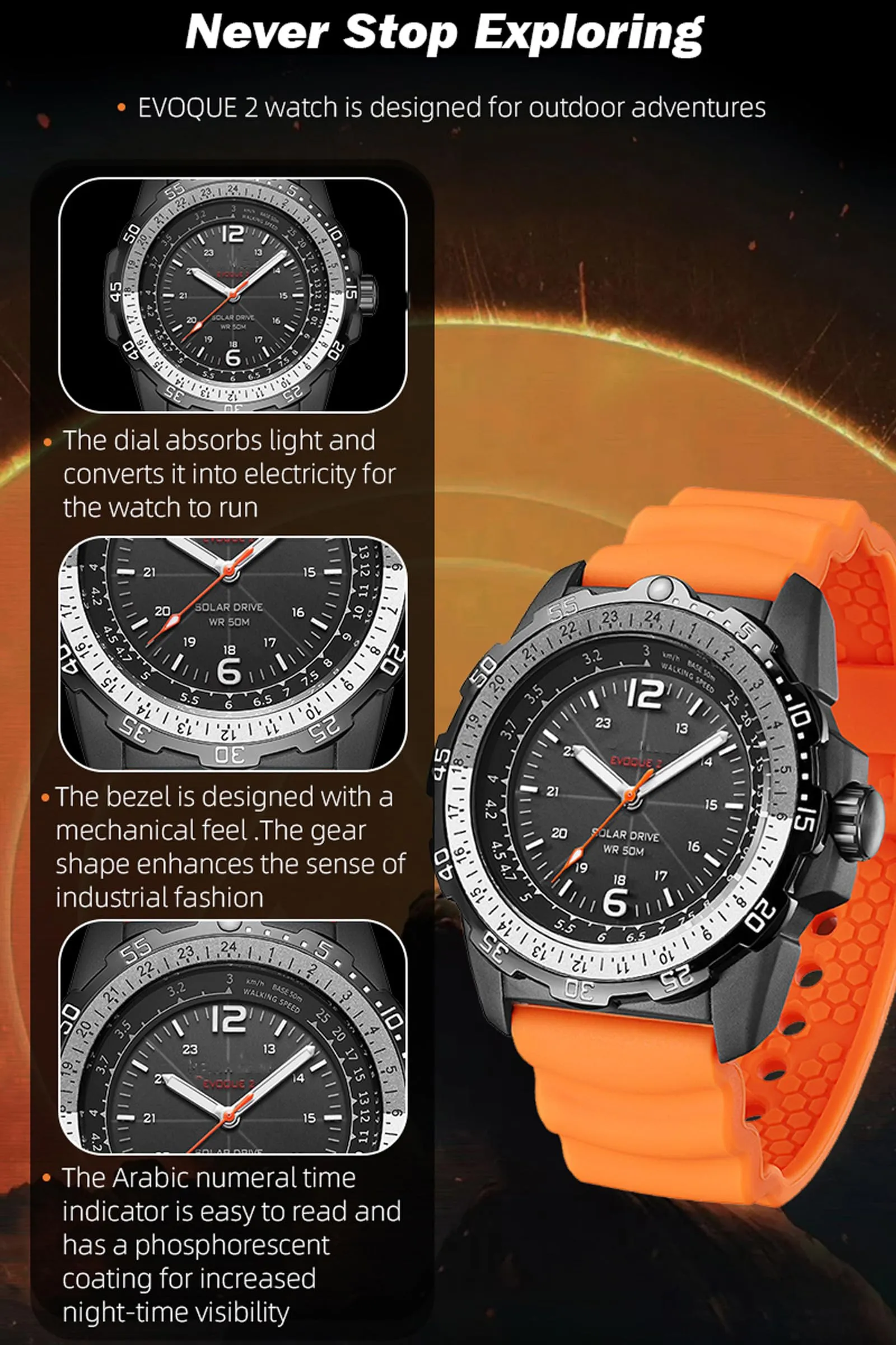 Findtime Solar Powered Watches for Men 5ATM Waterproof Diving LED Men's Wristwatch for Marathon Survival Swimming Military Tactical Field Watch