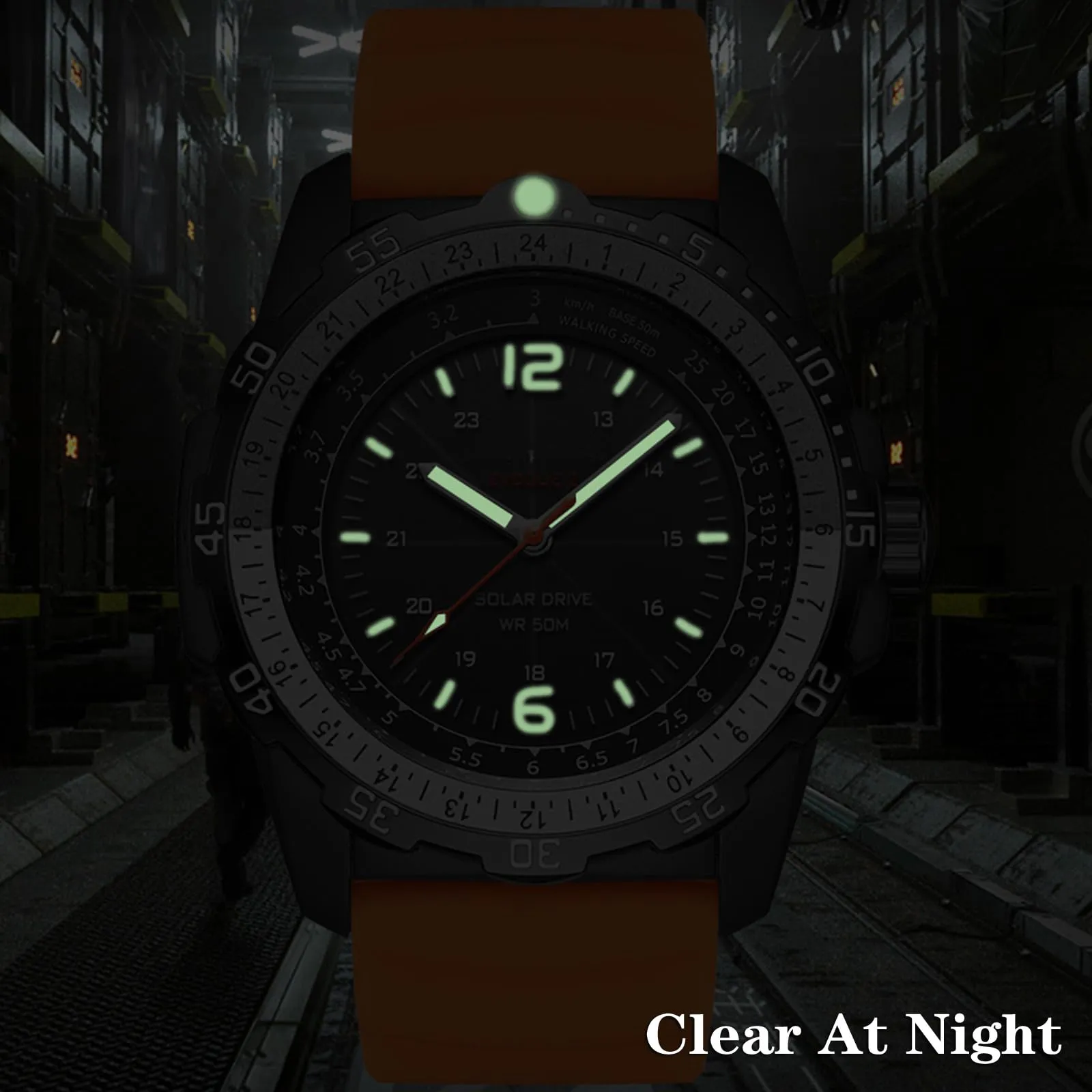Findtime Solar Powered Watches for Men 5ATM Waterproof Diving LED Men's Wristwatch for Marathon Survival Swimming Military Tactical Field Watch
