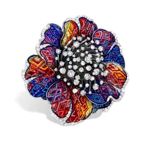 Flower Ring White Diamonds White Gold Micromosaic