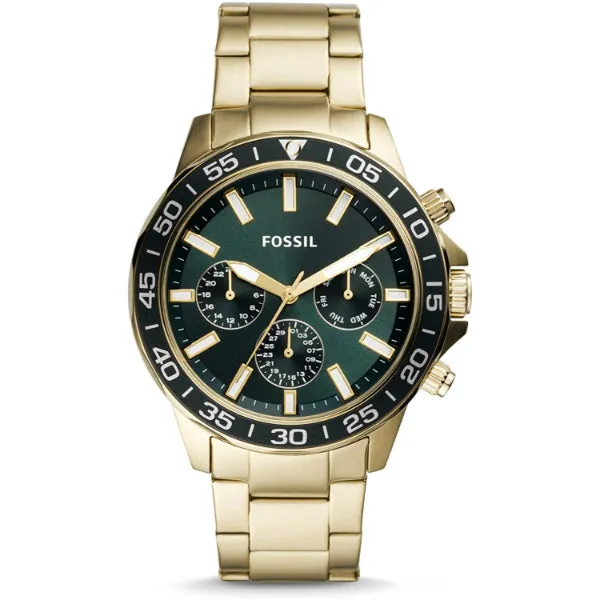 Fossil Bannon Multifunction Gold Stainless Steel Green Dial Chronograph Quartz Watch for Gents - Fossil BQ2493