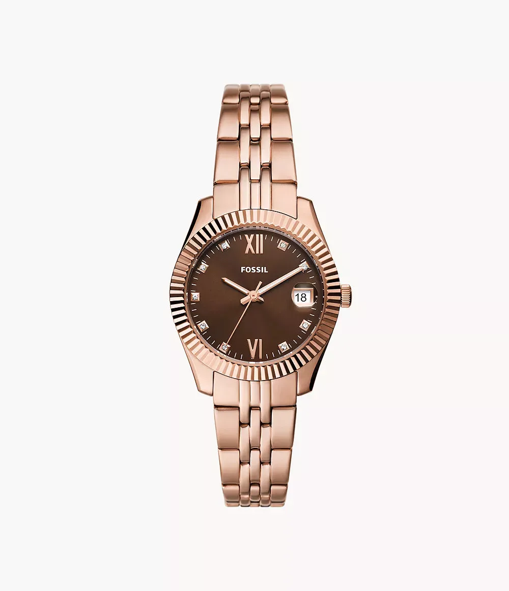 Fossil Scarlette Three-Hand Date Rose Gold-Tone Stainless Steel 32mm Ladies Watch