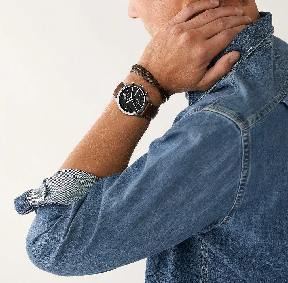 Fossil Townsman Silver and Brown Watch Gift Set FS5967SET