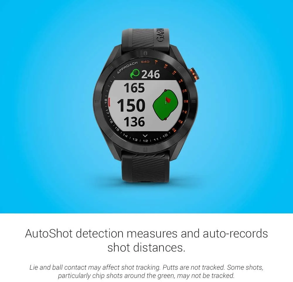 Garmin Approach S40 GPS Golf Smartwatch with Included Wearable4U Powerbank 2000 mAh Bundle (Black Stainless Steel with Black Band)
