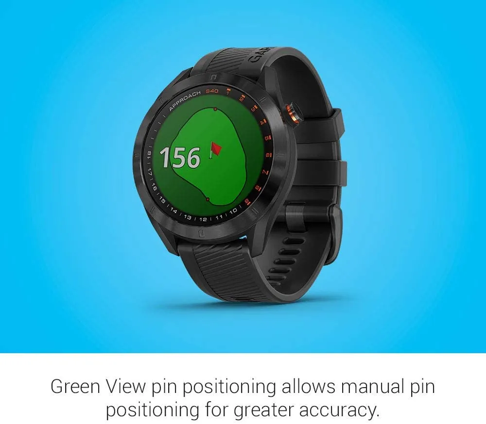 Garmin Approach S40 GPS Golf Smartwatch with Included Wearable4U Powerbank 2000 mAh Bundle (Black Stainless Steel with Black Band)