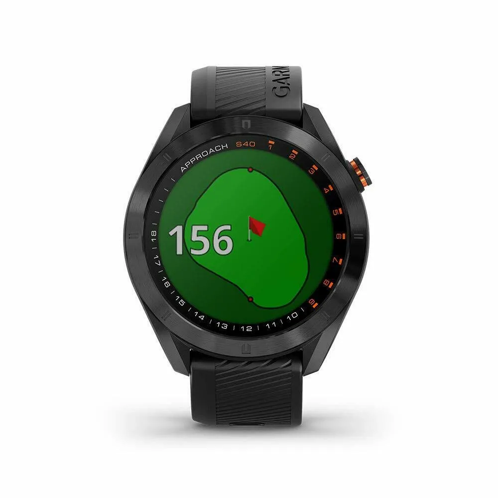 Garmin Approach S40 GPS Golf Smartwatch with Included Wearable4U Powerbank 2000 mAh Bundle (Black Stainless Steel with Black Band)