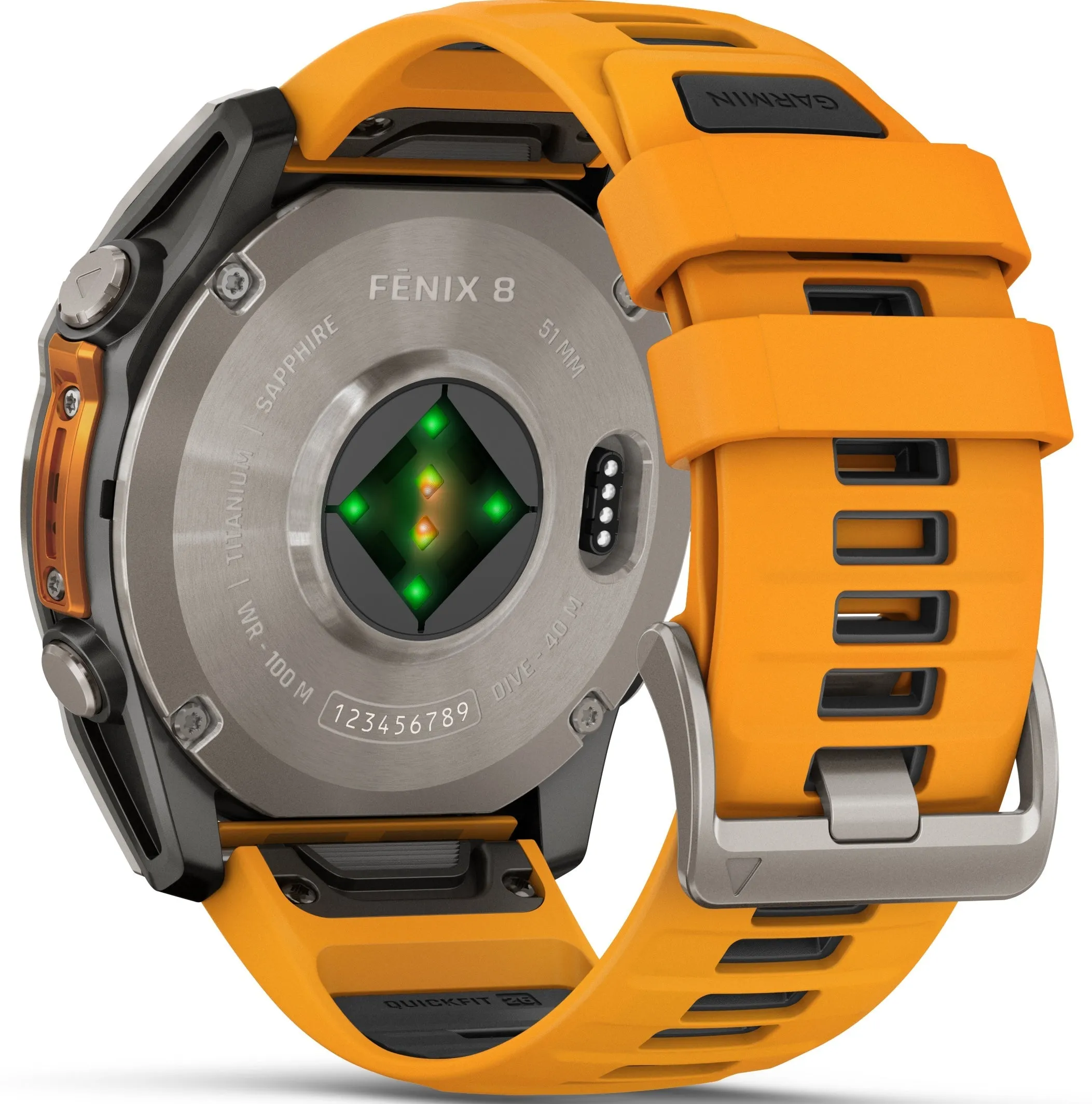 Garmin Fenix 8 51mm Sapphire AMOLED Graphite Spark Orange Titanium Silicone Watch