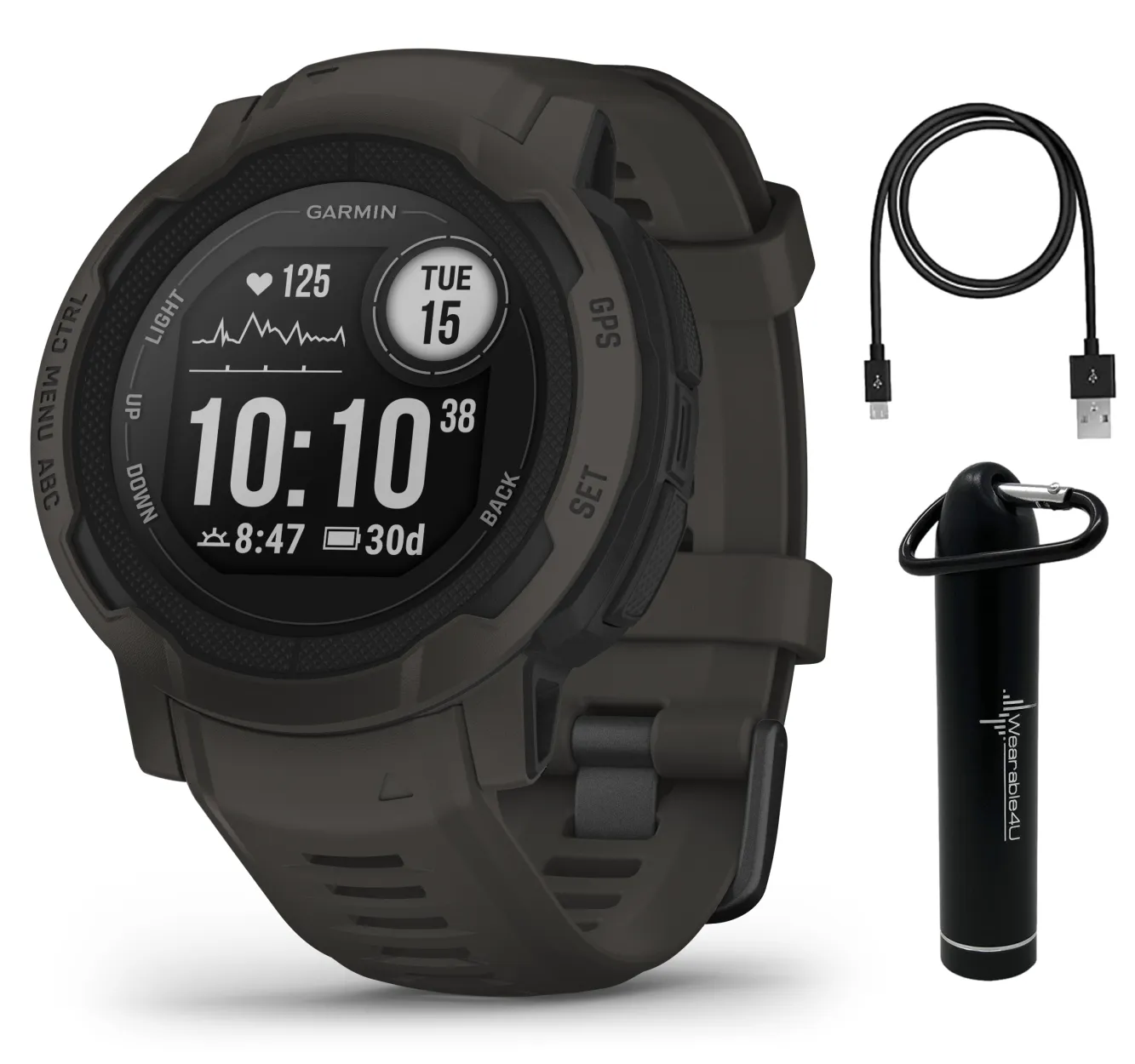 Garmin Instinct 2 GPS Rugged Outdoor Smartwatch with Wearable4U Power Bundle