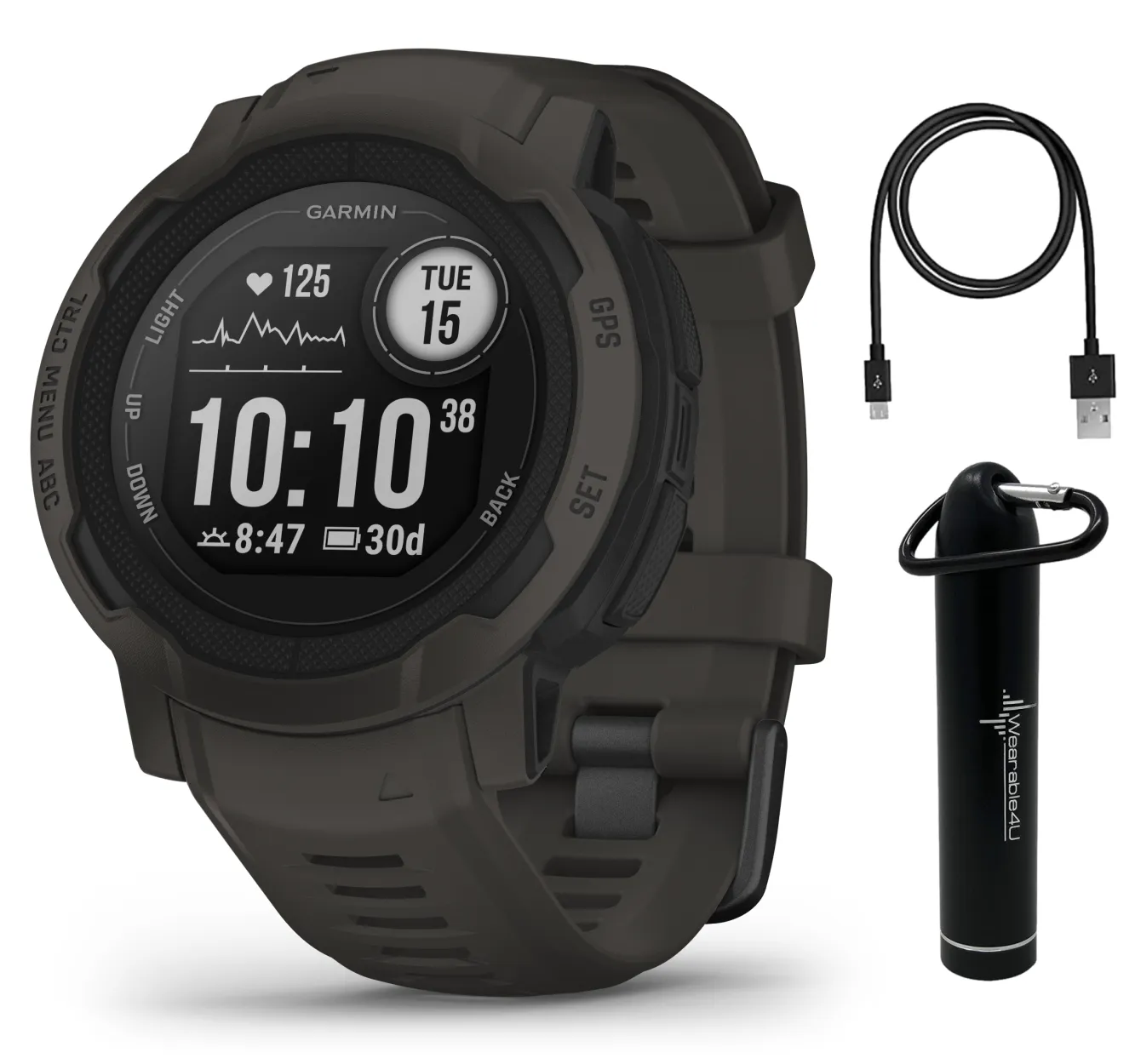 Garmin Instinct 2 GPS Rugged Outdoor Smartwatch with Wearable4U Power Bundle
