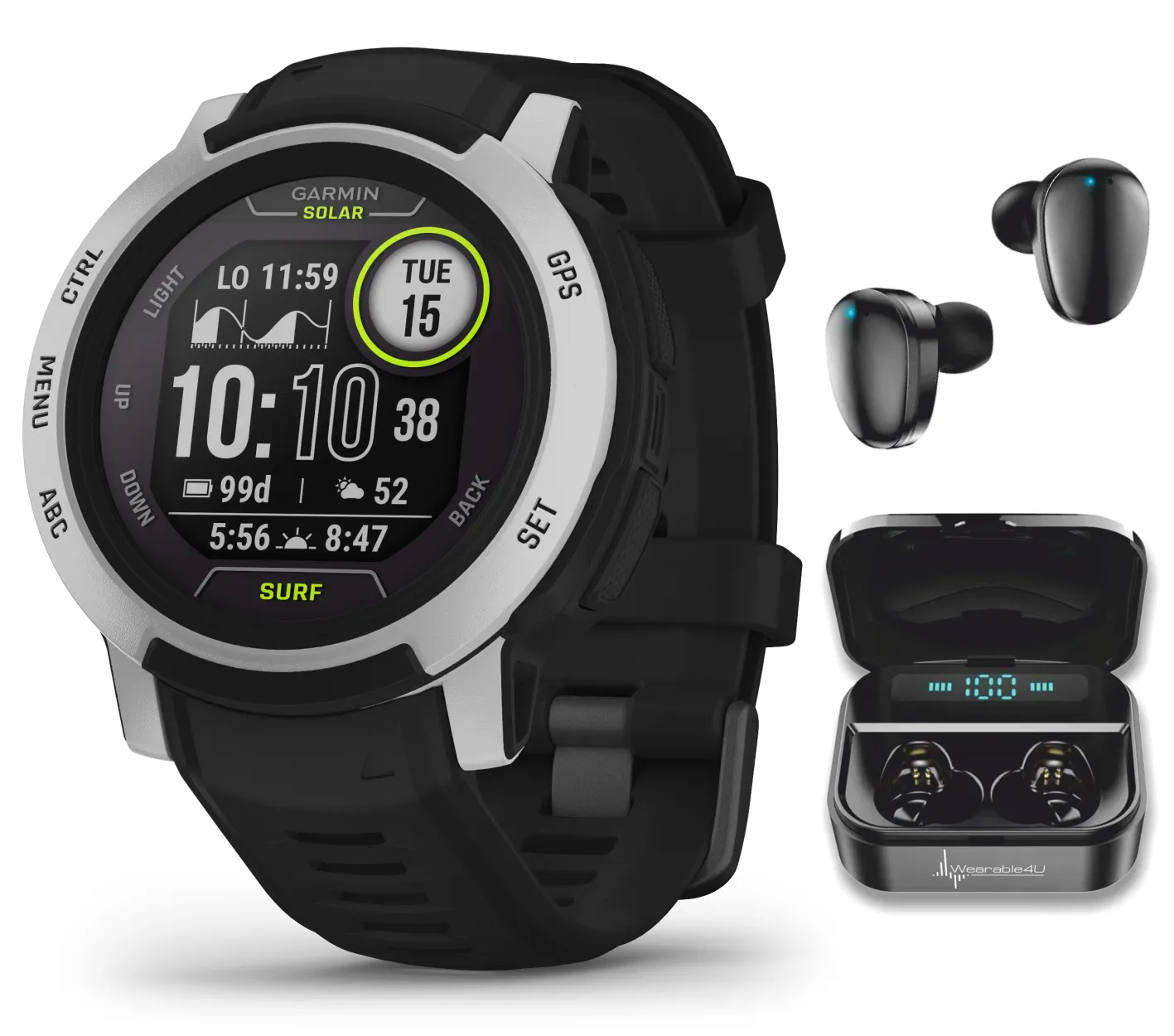 Garmin Instinct 2/2S GPS Rugged Outdoor Smartwatch with Wearable4U Black EarBuds Bundle
