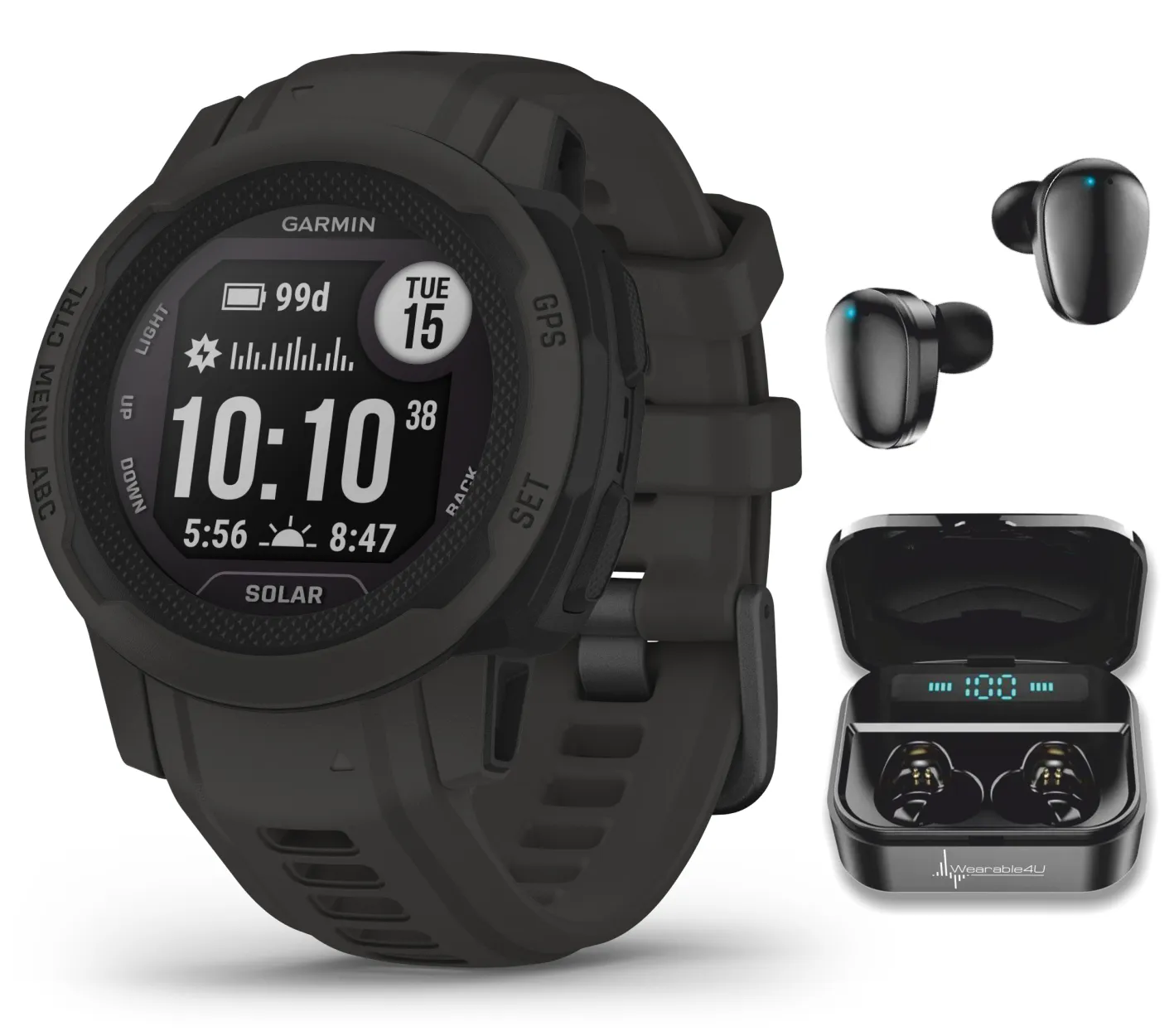 Garmin Instinct 2/2S GPS Rugged Outdoor Smartwatch with Wearable4U Black EarBuds Bundle