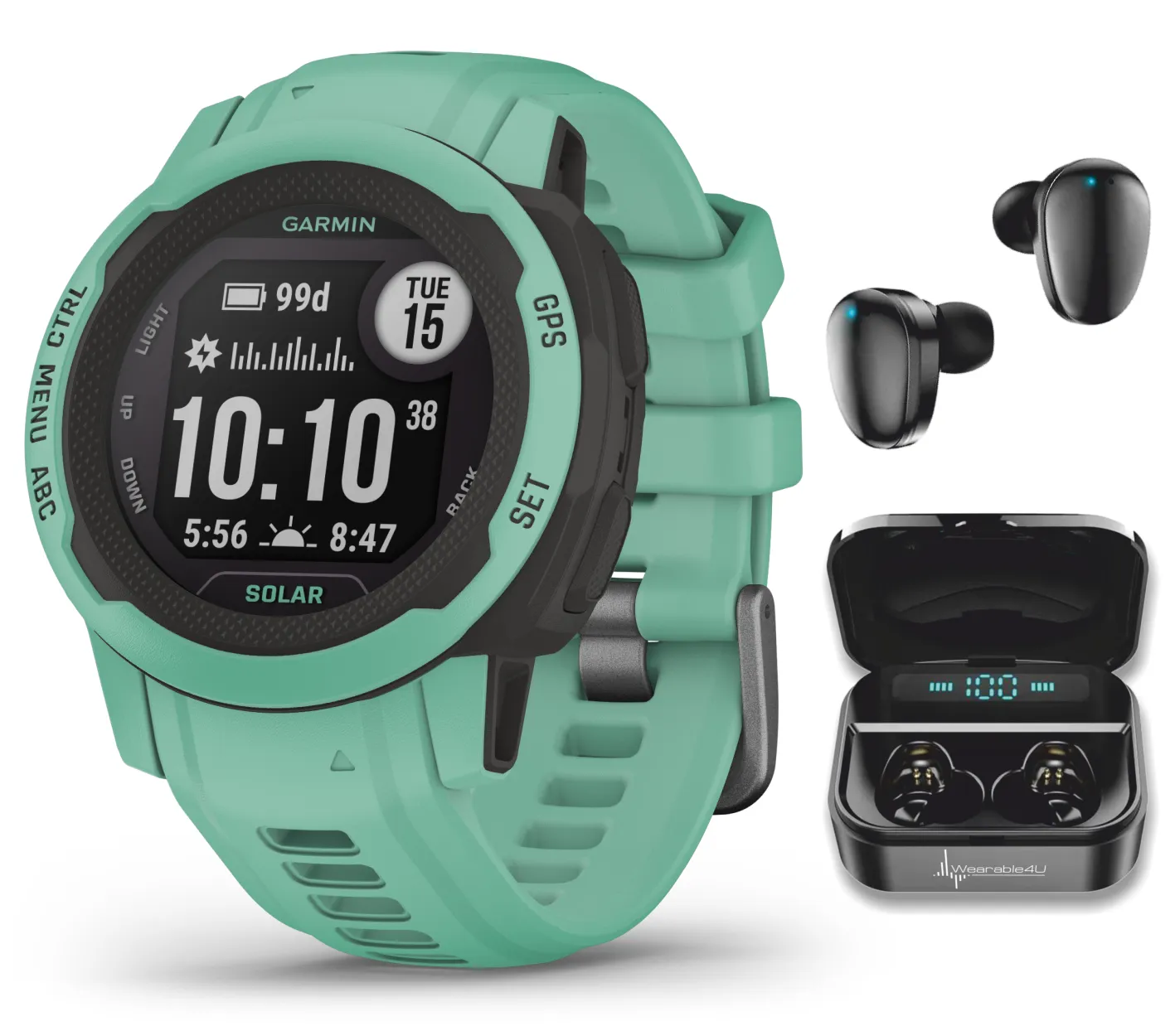Garmin Instinct 2/2S GPS Rugged Outdoor Smartwatch with Wearable4U Black EarBuds Bundle