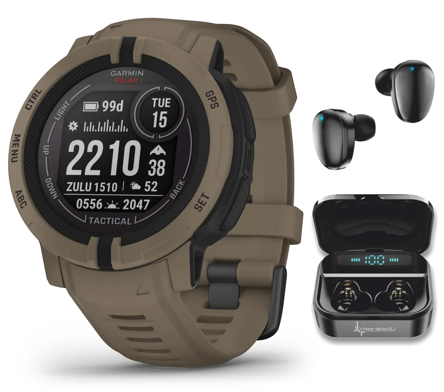 Garmin Instinct 2/2S GPS Rugged Outdoor Smartwatch with Wearable4U Black EarBuds Bundle