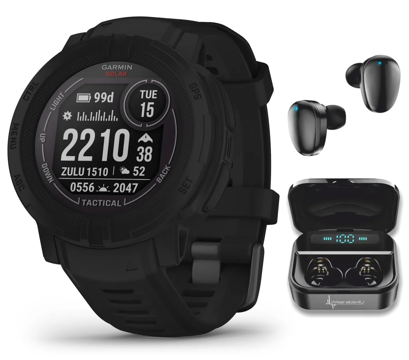 Garmin Instinct 2/2S GPS Rugged Outdoor Smartwatch with Wearable4U Black EarBuds Bundle