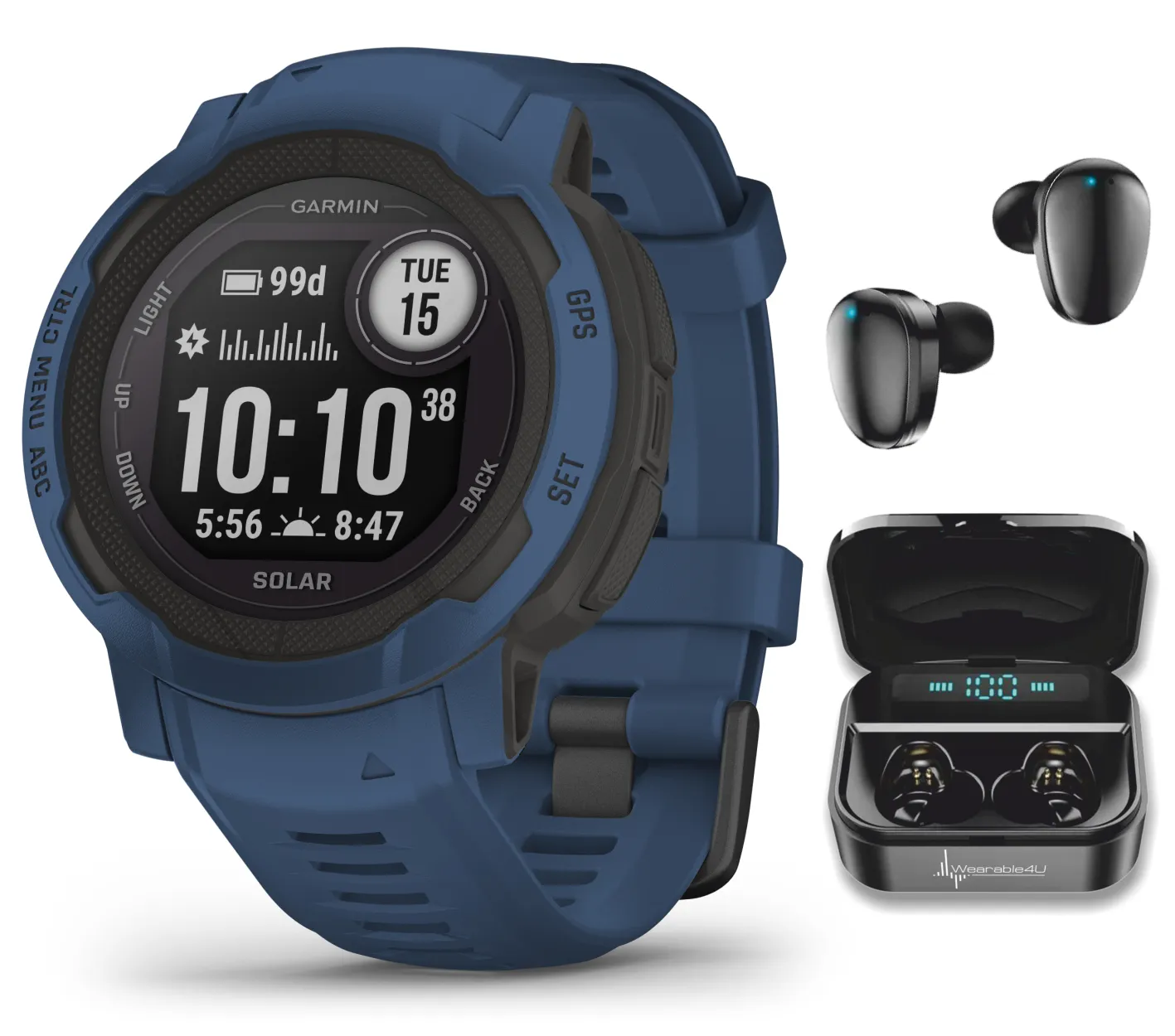 Garmin Instinct 2/2S GPS Rugged Outdoor Smartwatch with Wearable4U Black EarBuds Bundle