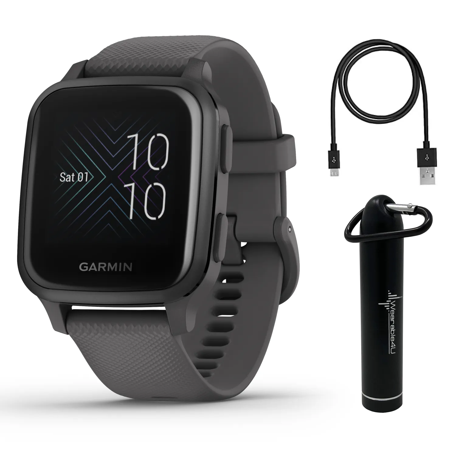 Garmin Venu Sq GPS Best Multisport Fitness Smartwatch with Wearable4U Power Bank Bundle