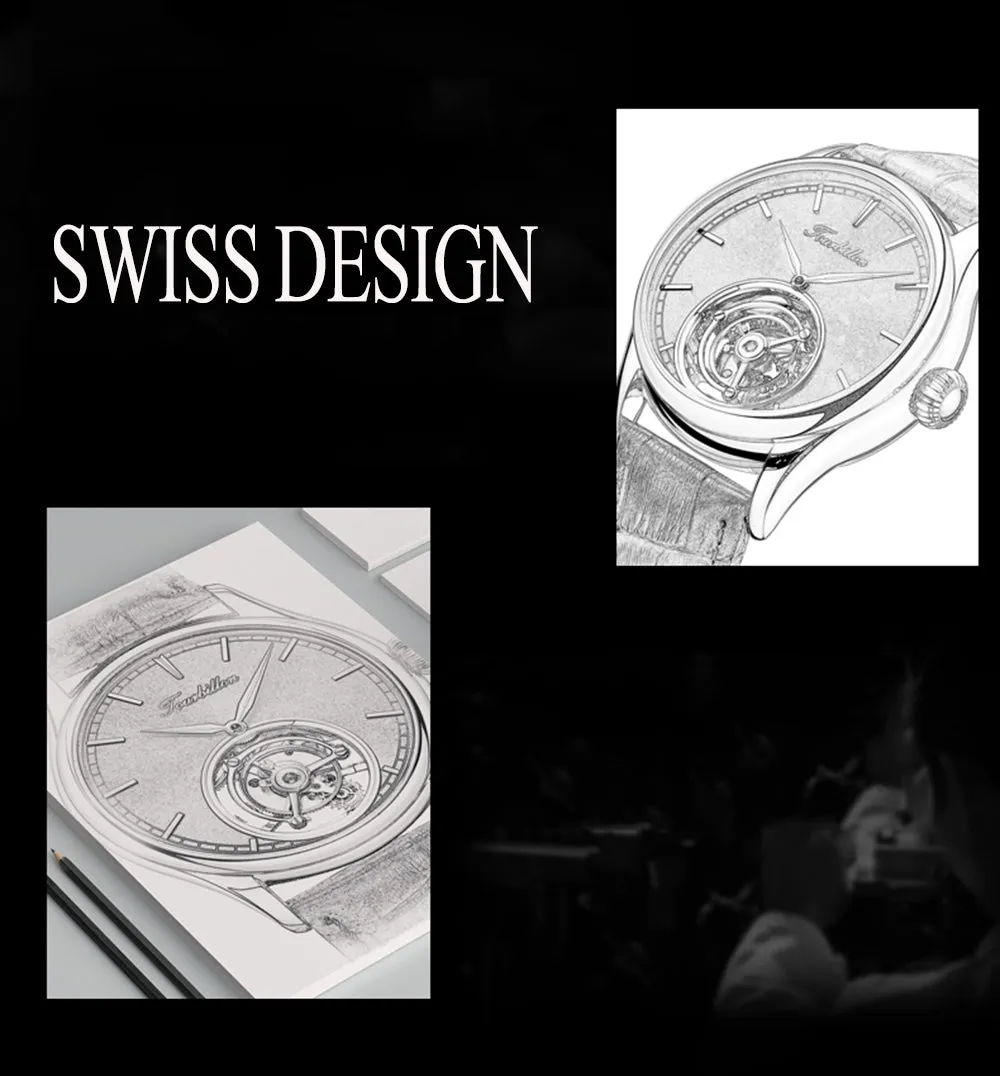 Genuine Tourbillon Watch  with circulating cage,  Swiss design and comes with various dial colours 42mm