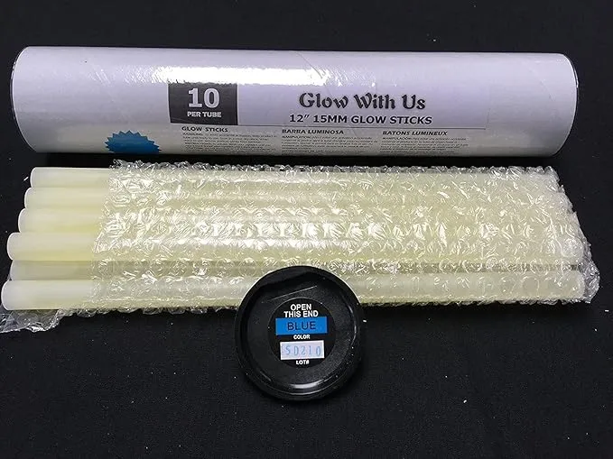 Glow Sticks Bulk Wholesale, 10 12” 15mm Dia. Blue Industrial Grade Jumbo Light Sticks, Bright Color, Glow 14 Hrs, Safety Glow Stick 3yrs Shelf Life, Ideal for Camping & Emergency, GlowWithUs Brand
