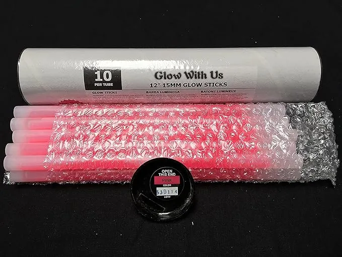 Glow Sticks Bulk Wholesale, 10 12” 15mm Dia. Pink Industrial Grade Jumbo Light Sticks, Bright Color, Glow 14 Hrs, Safety Glow Stick 3yrs Shelf Life, Ideal for Camping & Emergency, GlowWithUs Brand