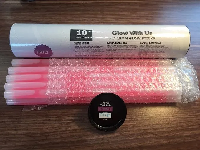 Glow Sticks Bulk Wholesale, 100 12” Purple Industrial Grade Jumbo Light Sticks, Bright Color, Glow 14 Hrs, Safety Glow Stick w/ 3-year Shelf Life, Ideal for Camping & Emergency, GlowWithUs Brand