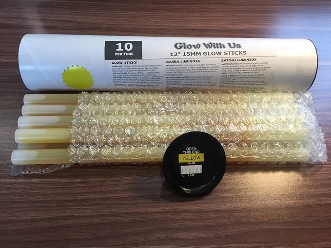 Glow Sticks Bulk Wholesale, 100 12” Yellow Industrial Grade Jumbo Light Sticks, Bright Color, Glow 14 Hrs, Safety Glow Stick w/ 3-year Shelf Life, Ideal for Camping & Emergency, GlowWithUs Brand