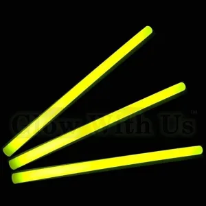 Glow Sticks Bulk Wholesale, 100 12” Yellow Industrial Grade Jumbo Light Sticks, Bright Color, Glow 14 Hrs, Safety Glow Stick w/ 3-year Shelf Life, Ideal for Camping & Emergency, GlowWithUs Brand