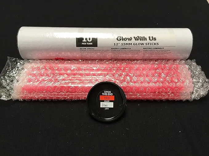 Glow Sticks Bulk Wholesale, 250 12” Red Industrial Grade Jumbo Light Sticks, Bright Color, Glow 14 Hrs, Safety Glow Stick w/ 3-year Shelf Life, Ideal for Camping & Emergency, GlowWithUs Brand