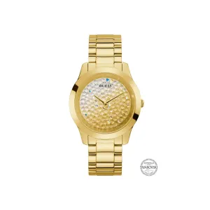 Guess Ladies Watch Full Yellow Gold Plated Case & Bracelet With White To Yellow Gold Color Swarovski Crytals Dial