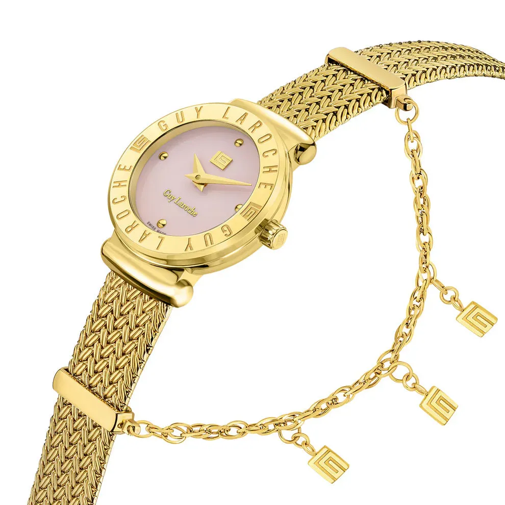 Guy Laroche Betty Ladies Pink Dial Gold Plated Watch