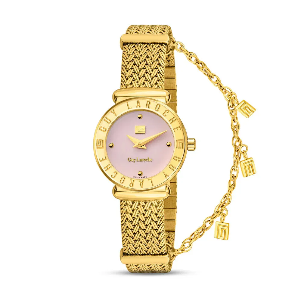 Guy Laroche Betty Ladies Pink Dial Gold Plated Watch