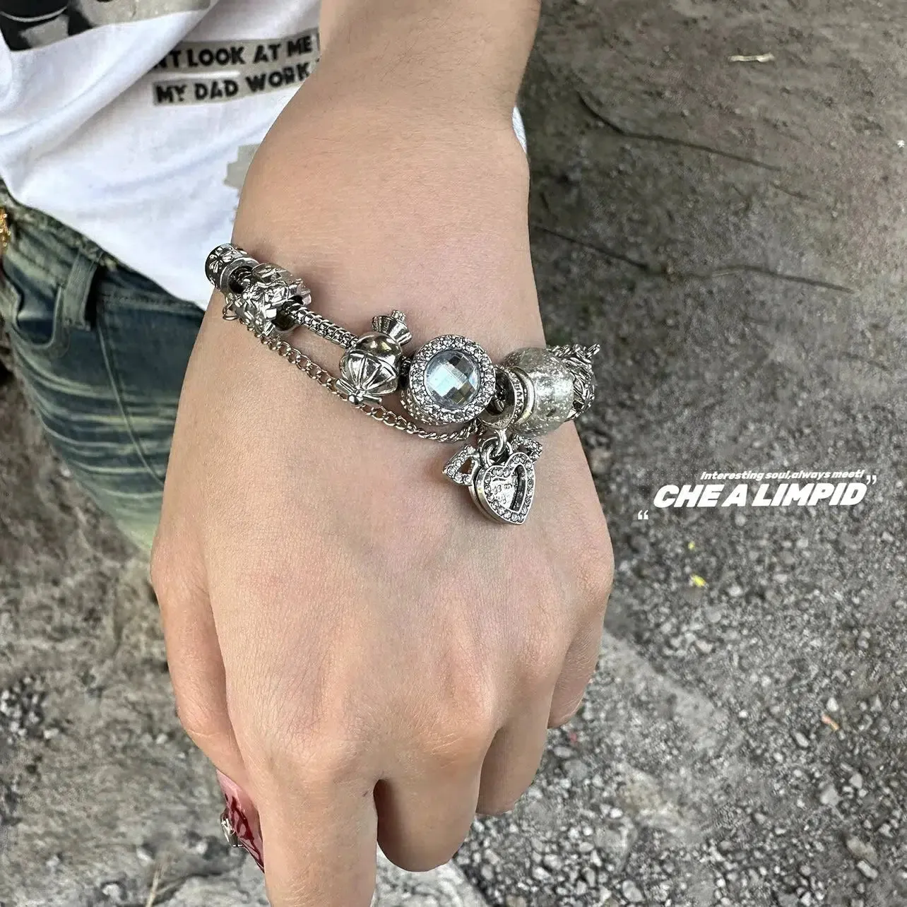 Heart Crystal Pendant Bracelet