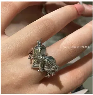 Heart Metal Thorn Love Ring