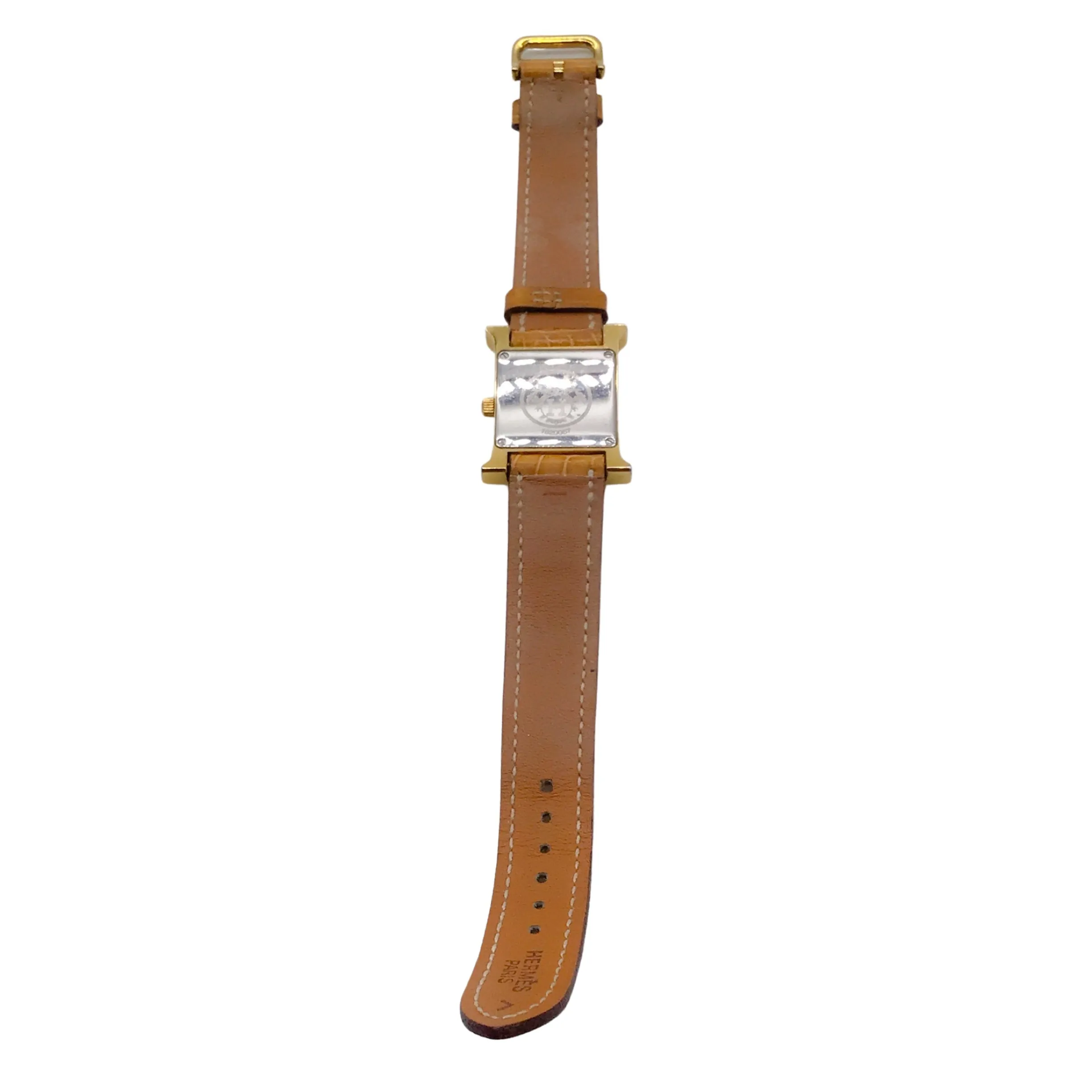 Hermes 2004 Tan / Gold Plated Crocodile Skin Leather 21mm Heure H Watch