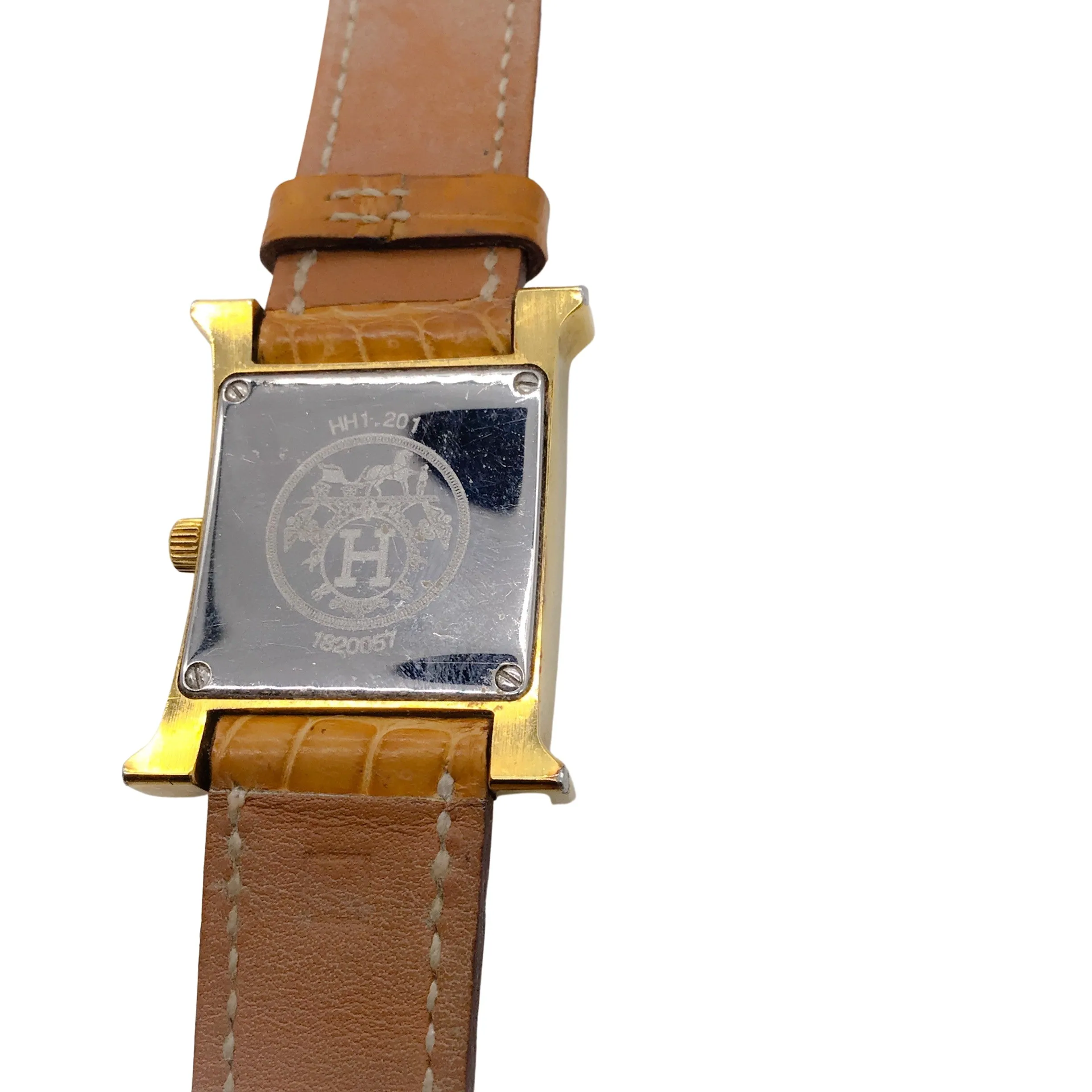 Hermes 2004 Tan / Gold Plated Crocodile Skin Leather 21mm Heure H Watch