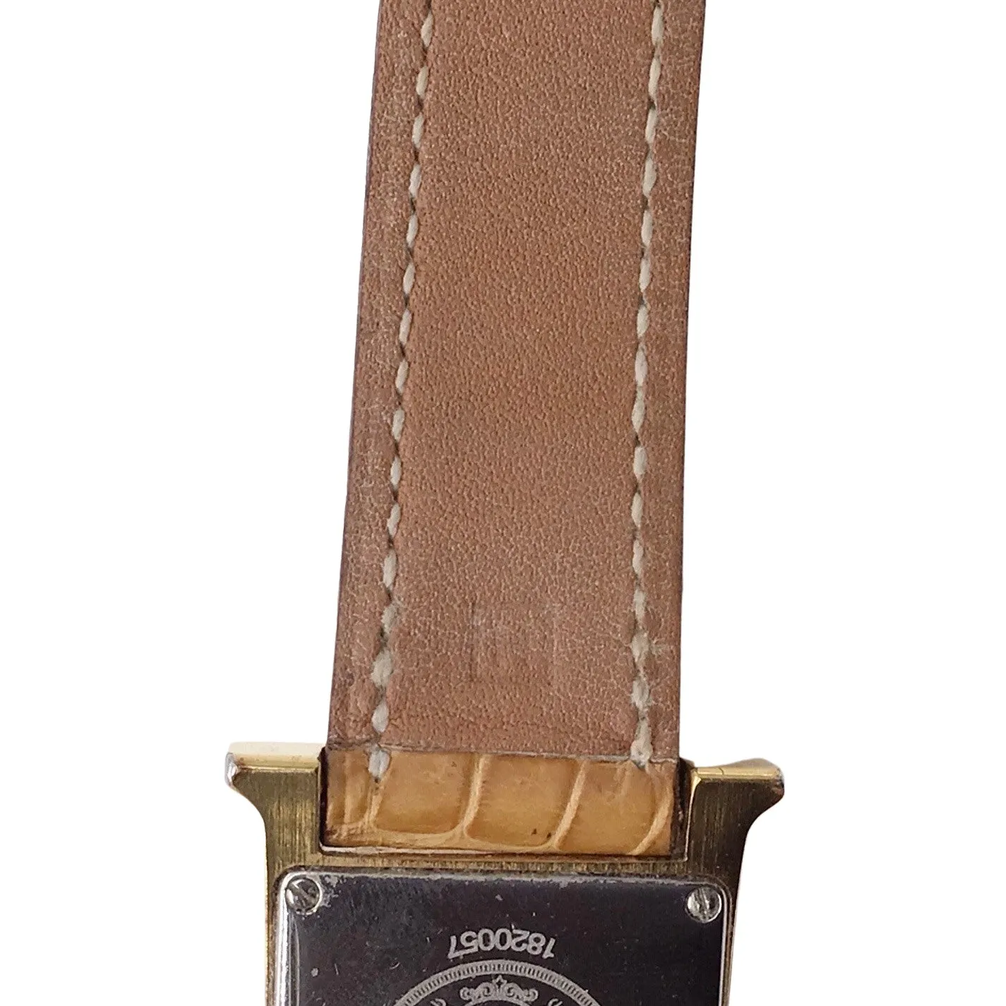 Hermes 2004 Tan / Gold Plated Crocodile Skin Leather 21mm Heure H Watch