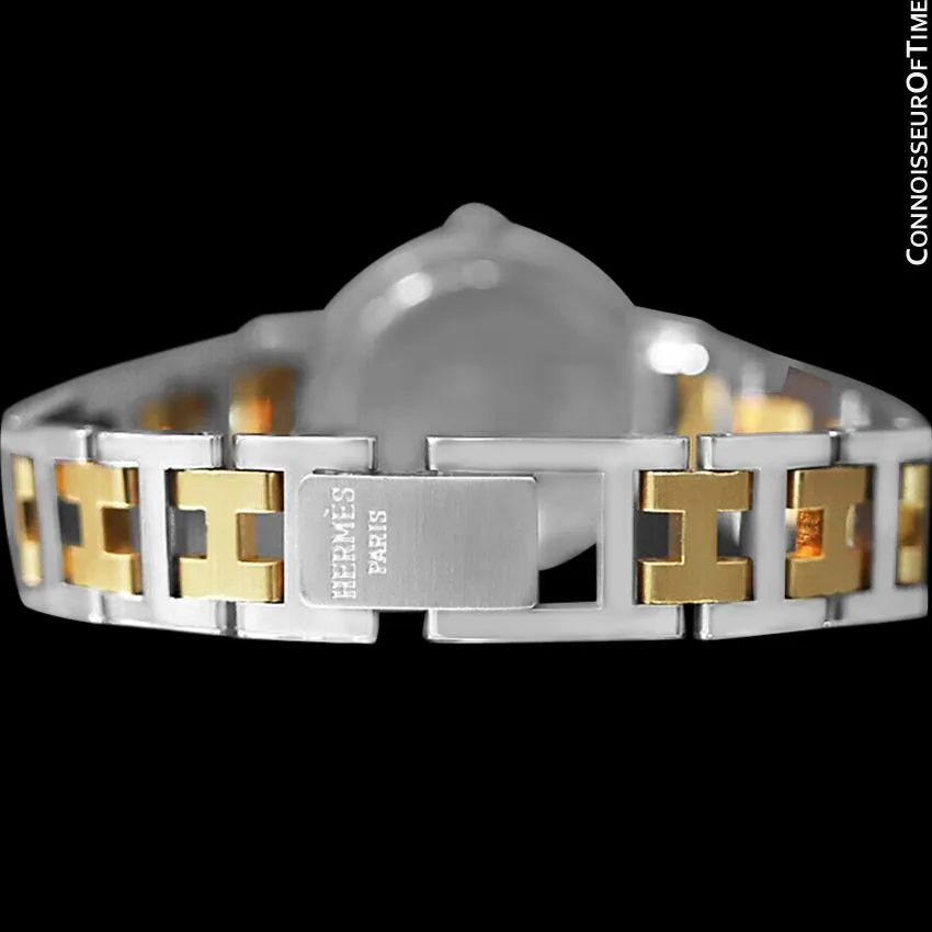 Hermes Ladies Clipper 2-Tone Quartz Watch with Dark Wine Dial - Stainless Steel & 18K Gold Plated