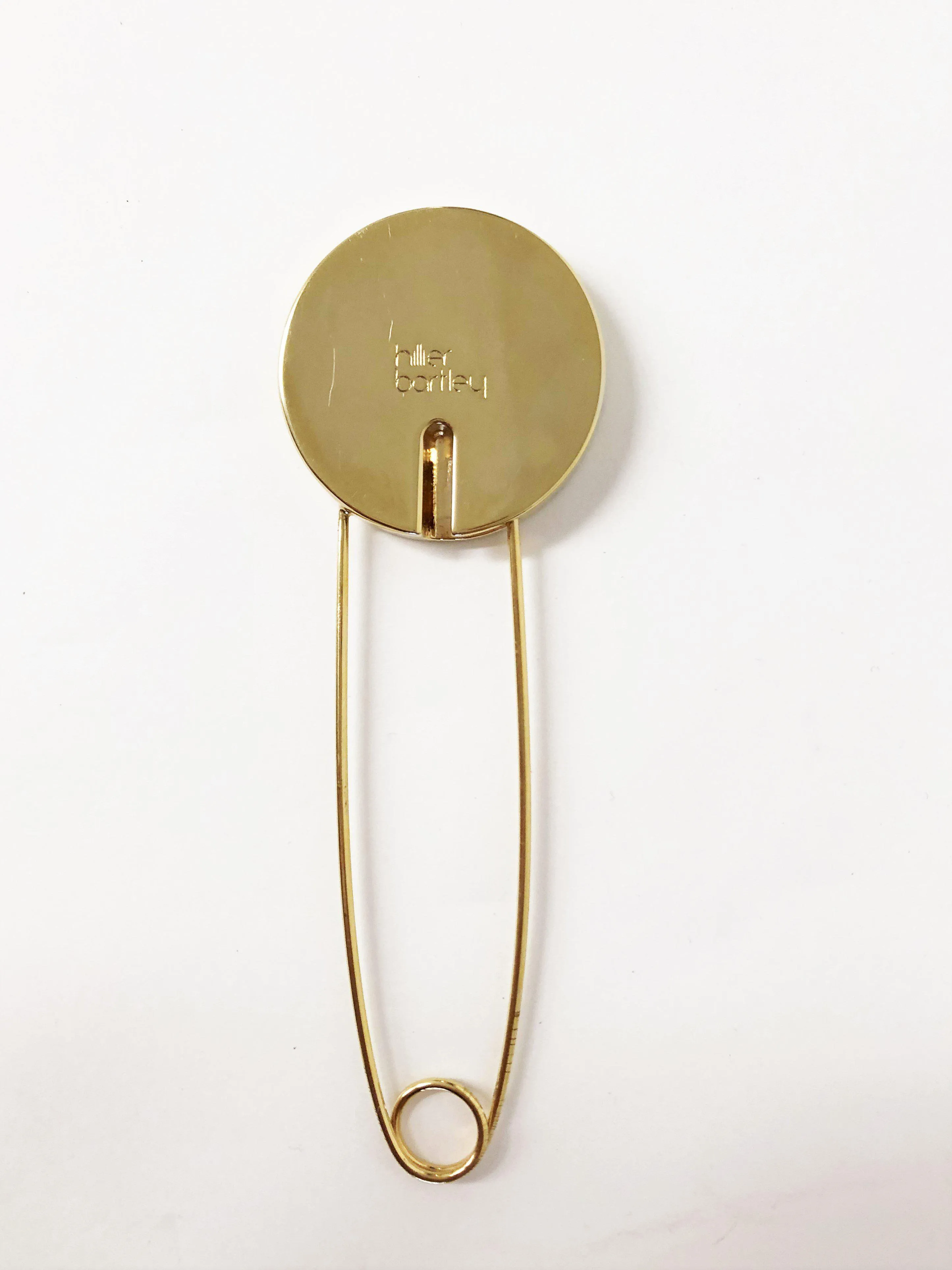 Hillier Bartley Tiger's Eye Round Safety Pin Brooch 24k Gold-Plated Brass