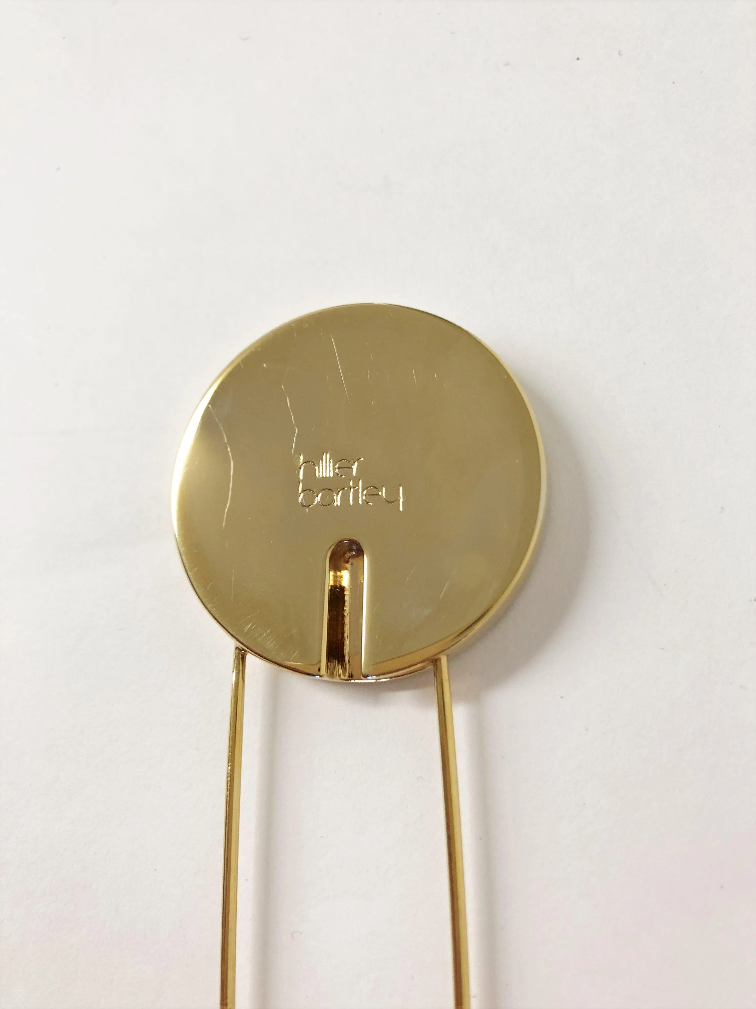 Hillier Bartley Tiger's Eye Round Safety Pin Brooch 24k Gold-Plated Brass