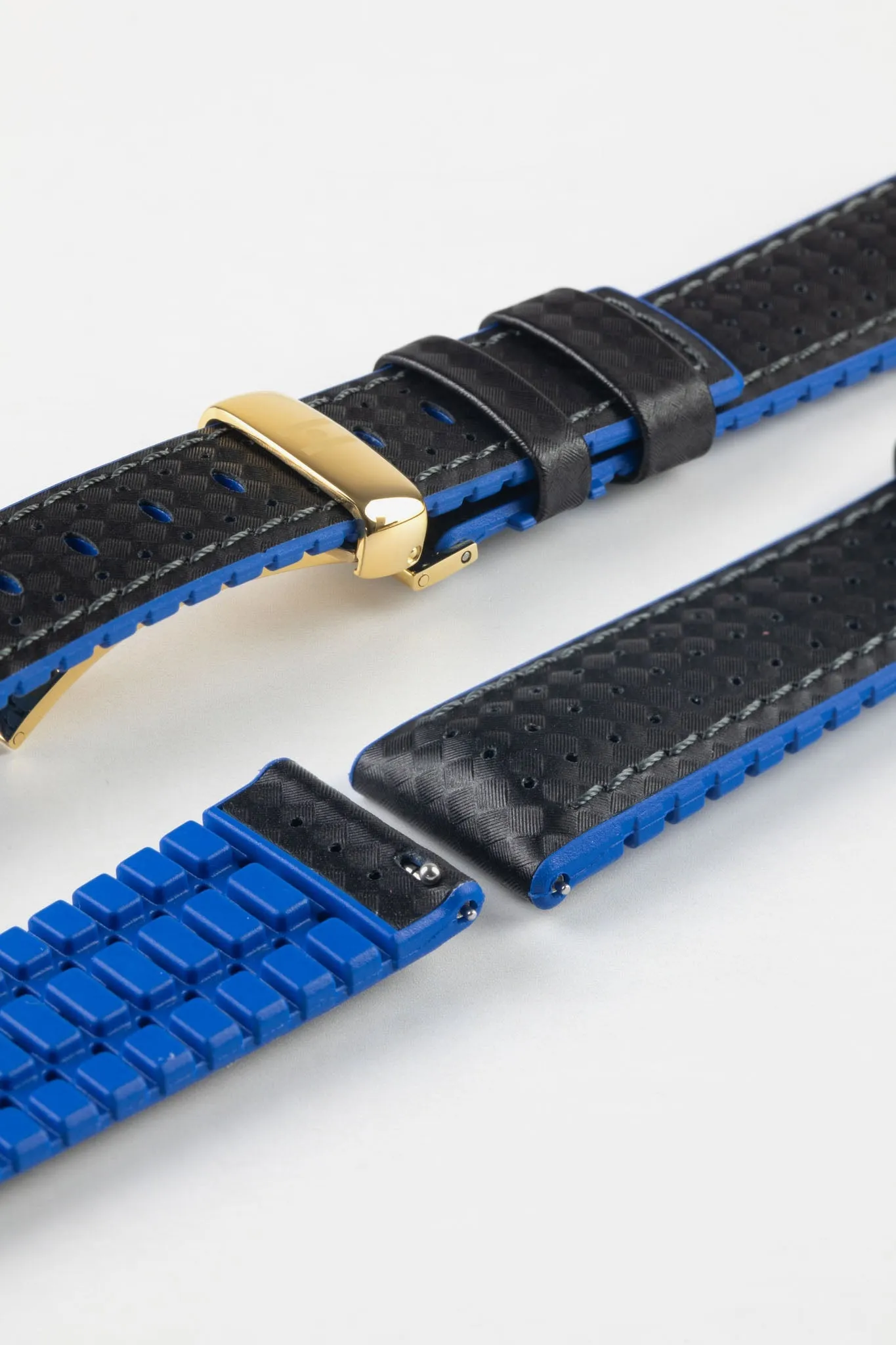 Hirsch AYRTON Carbon Embossed Performance Watch Strap in BLACK / BLUE