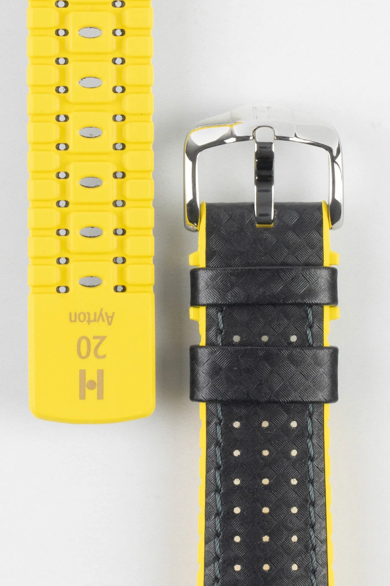 Hirsch AYRTON Carbon Embossed Performance Watch Strap in BLACK / YELLOW