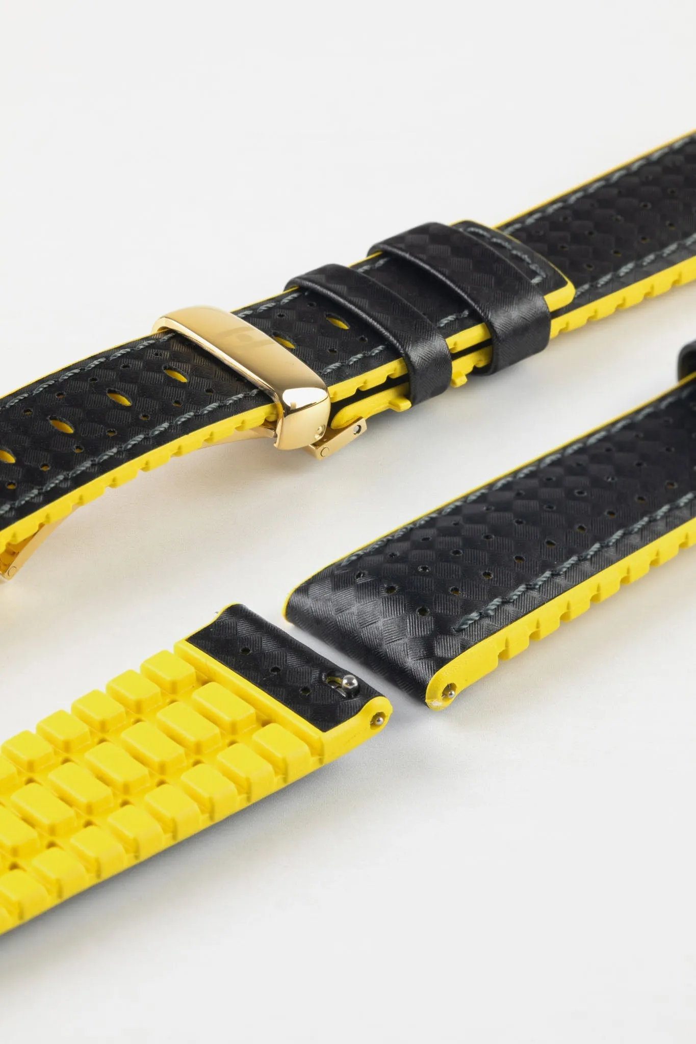 Hirsch AYRTON Carbon Embossed Performance Watch Strap in BLACK / YELLOW