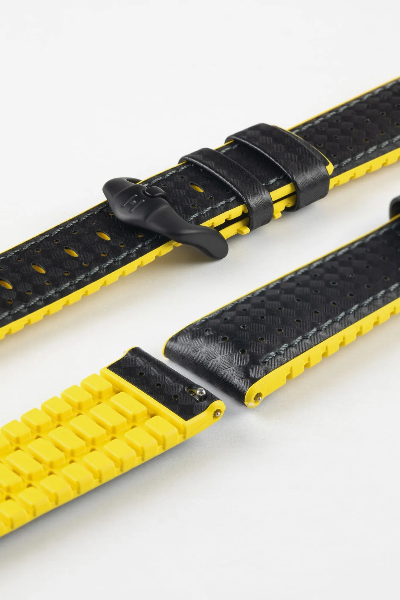 Hirsch AYRTON Carbon Embossed Performance Watch Strap in BLACK / YELLOW