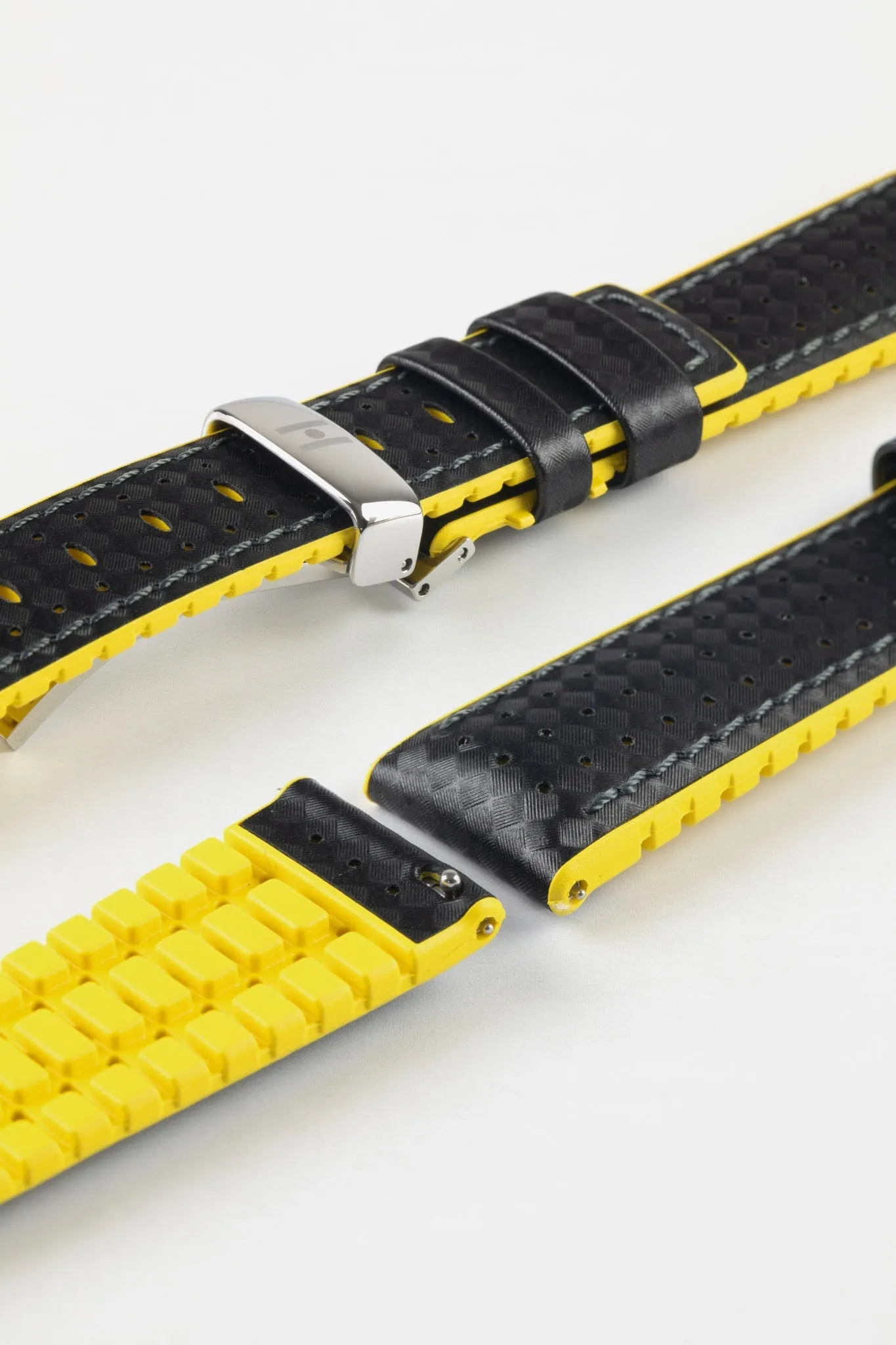 Hirsch AYRTON Carbon Embossed Performance Watch Strap in BLACK / YELLOW