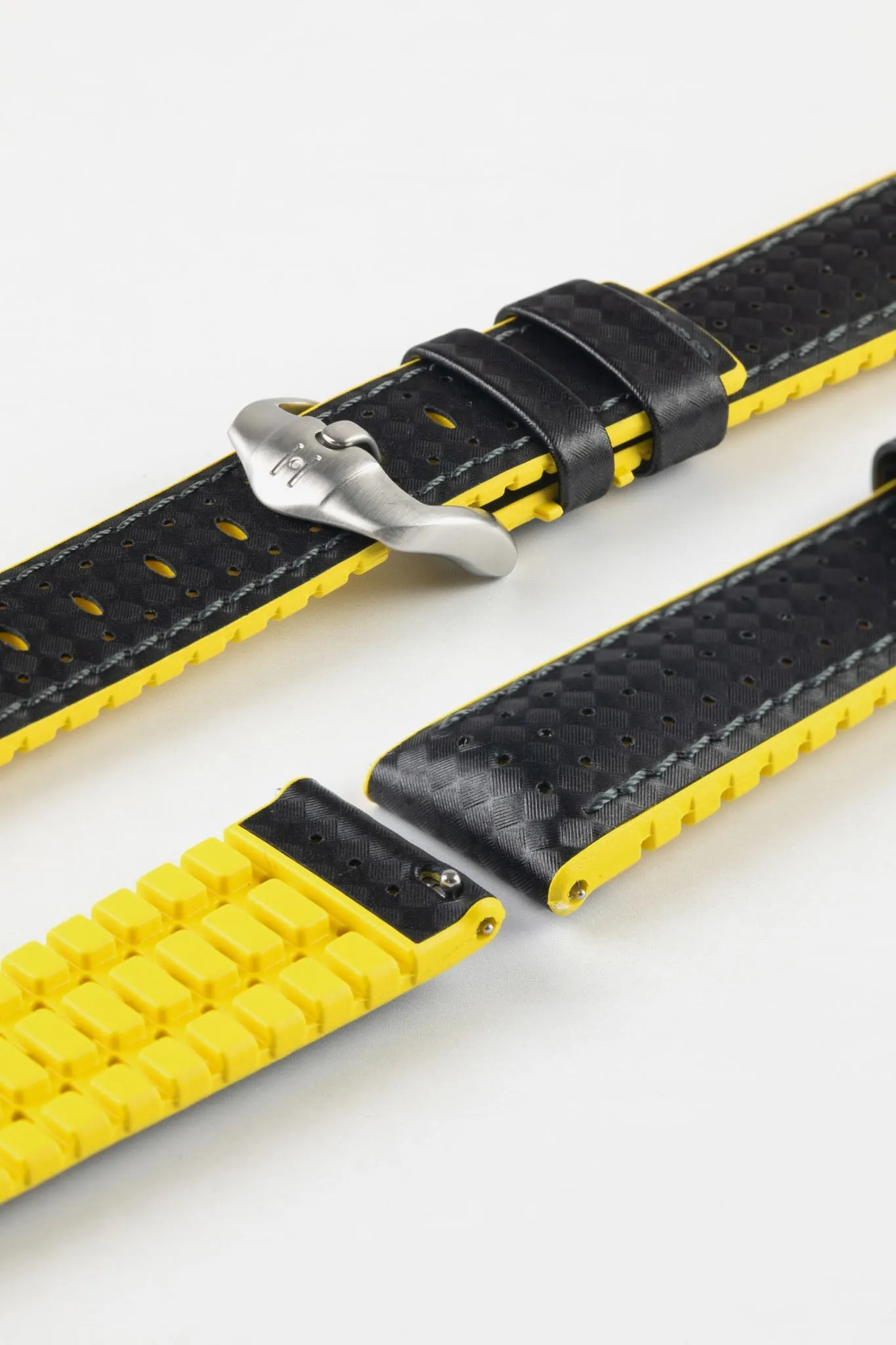 Hirsch AYRTON Carbon Embossed Performance Watch Strap in BLACK / YELLOW