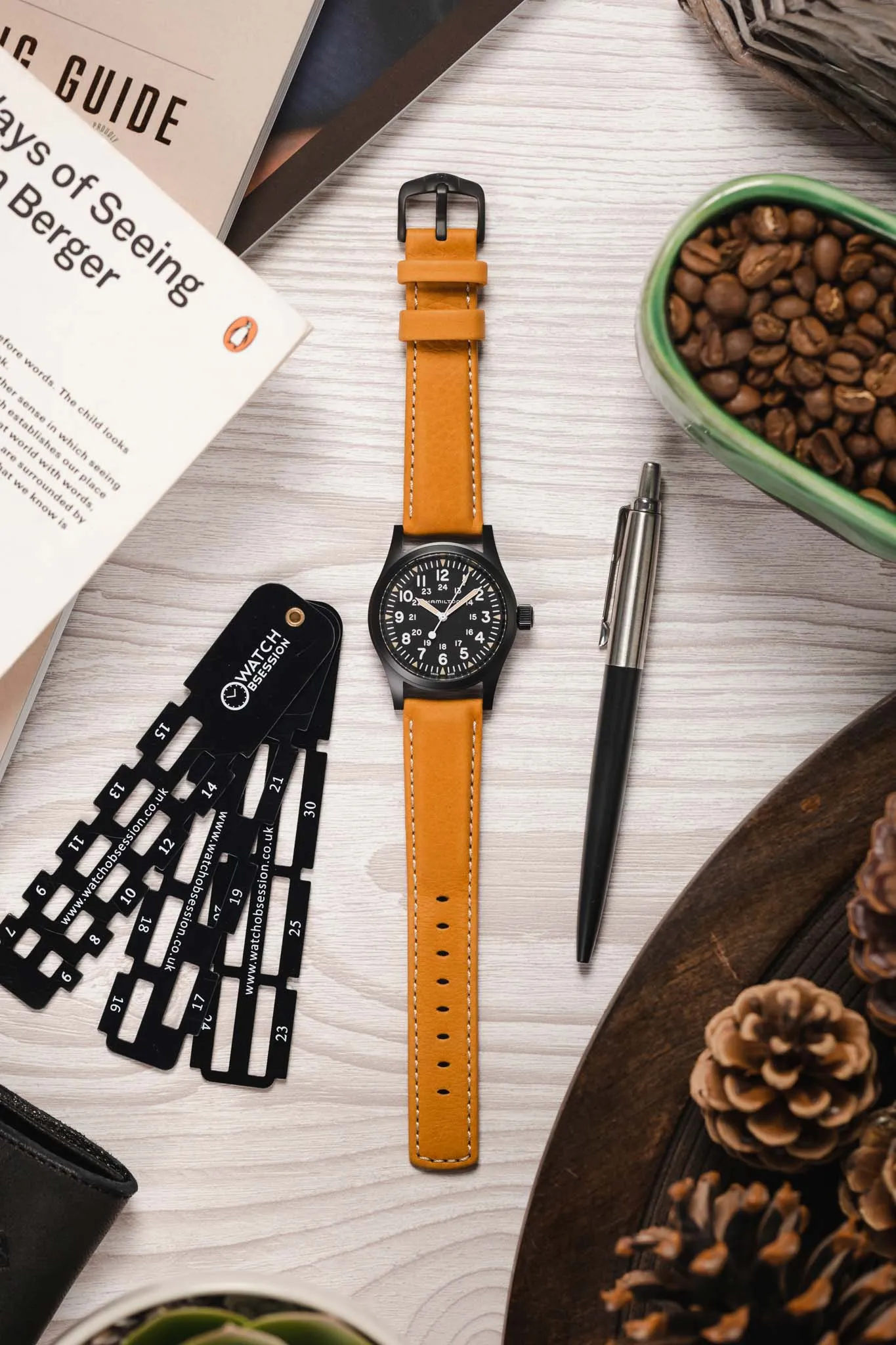 Hirsch Mariner Waterproof Leather Watch Strap in GOLD BROWN