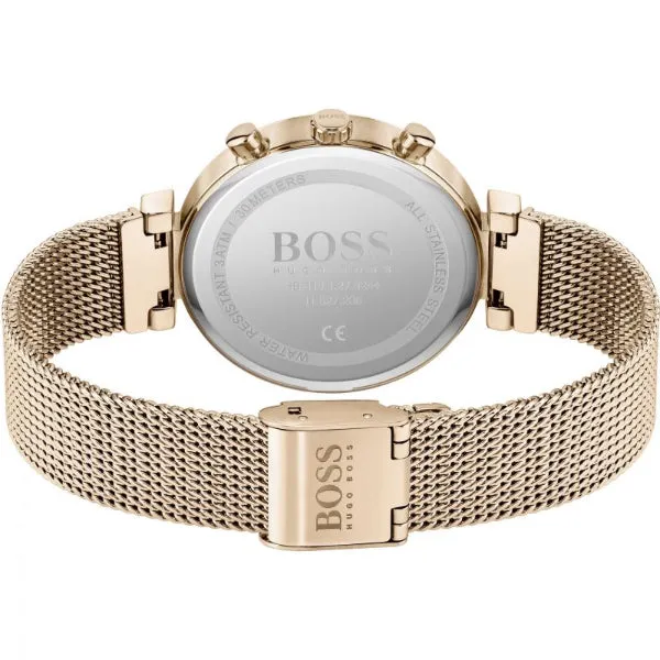 HUGO BOSS Flawless Rose Gold Mesh Bracelet Silver Dial Chronograph Quartz Watch for Ladies - 1502553