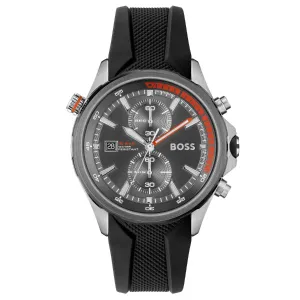 Hugo Boss Globetrotter Black Silicone Strap Grey Dial Chronograph Quartz Watch for Men - 1513931
