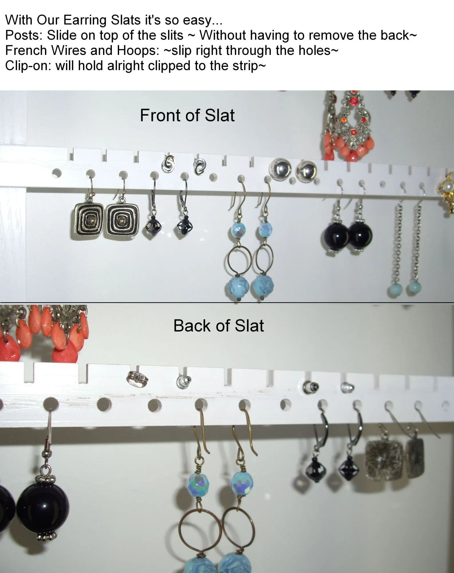 Jewelry Organizer DELUXE White Ring Holder,  Bracelet Earring Necklace Holder, Wood, Wall Mount