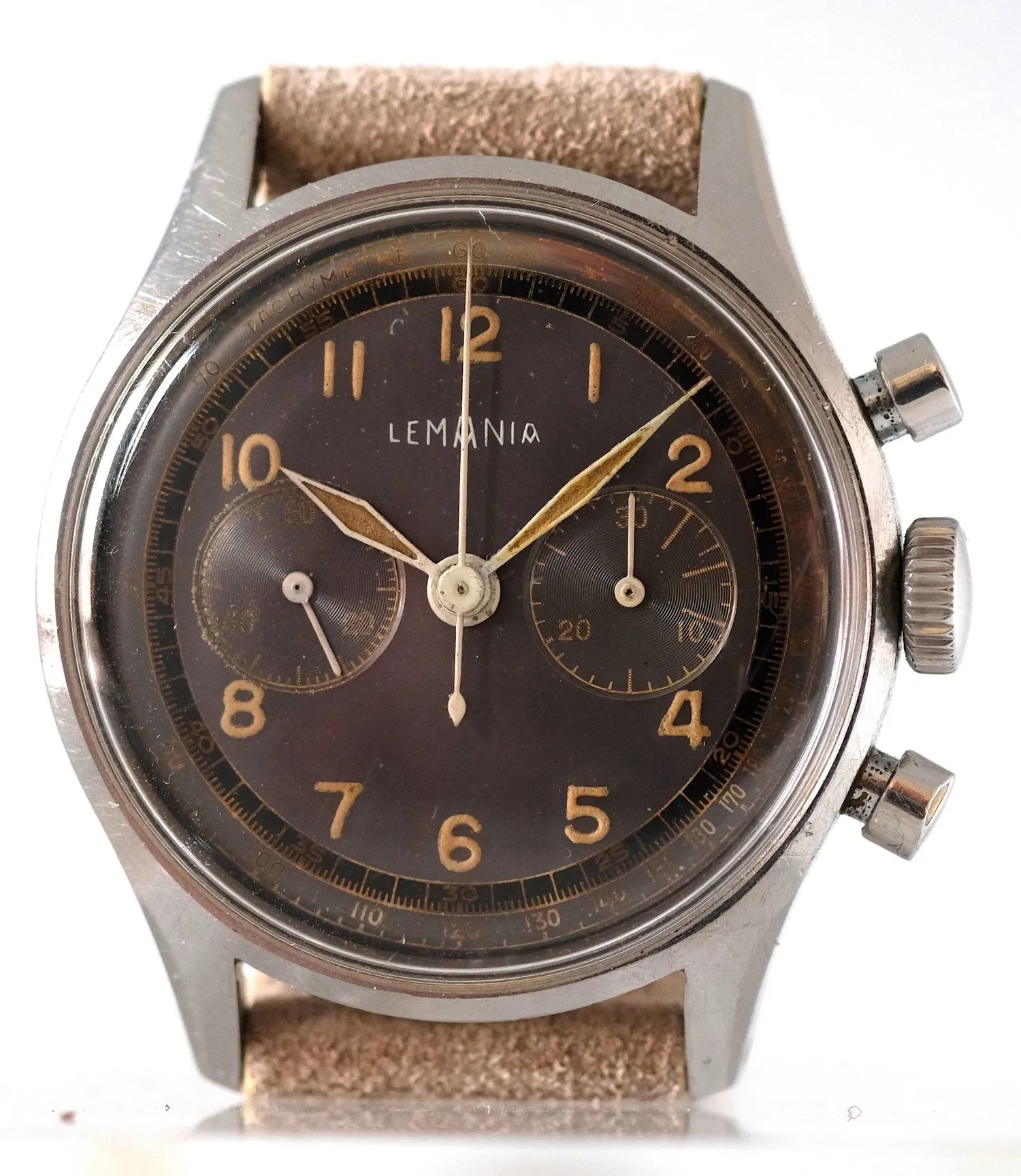 Lemania Chronograph with Patinated Rhodium Dial